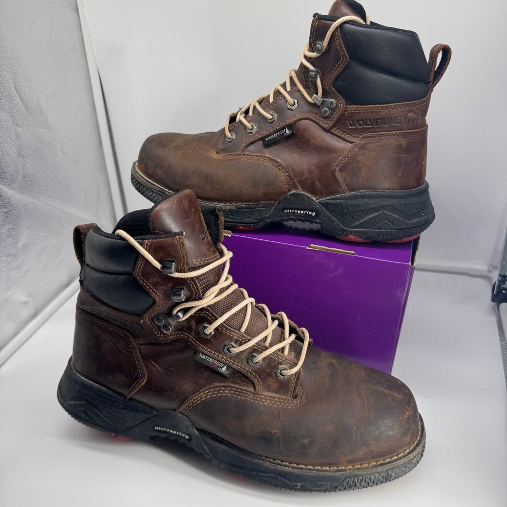 Wolverine Hellcat Fuse 6" Work Boots Men's Brown Waterproof CarbonMax Safety Toe